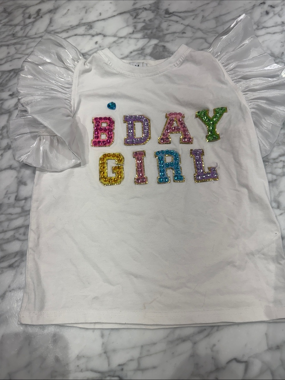 Lola + The Boys White 'BDAY GIRL' Sequin Puff-Sleeve Tee
